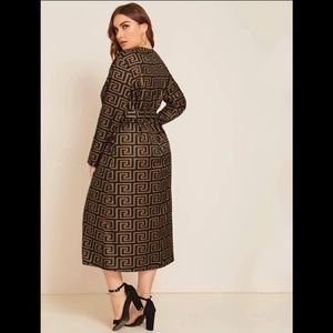 Self belted Greek Fret Print Dress